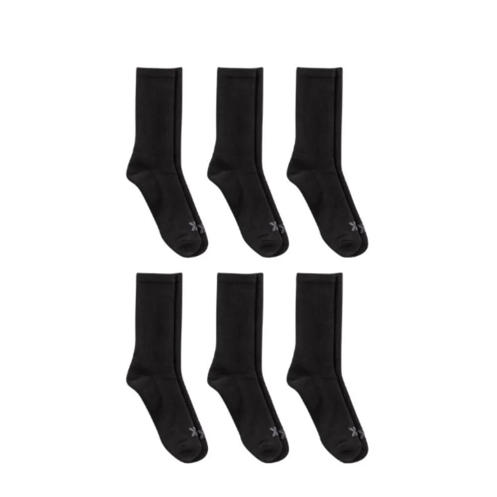 All in Motion Men’s Active Crew Socks 6 Pack Black Size 6–12 Running Walking Gym